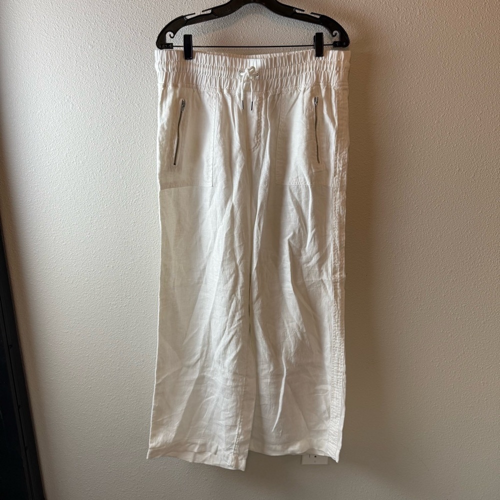 Athleta Cabo Linen Wide Leg Pant White Casual Athleisure Active Women’s Size 14 - Picture 3 of 12